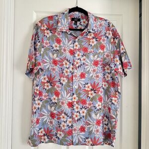 Club Room Linen Floral Shirt Men's‎ Large – Tropical Hawaiian Resort Style
